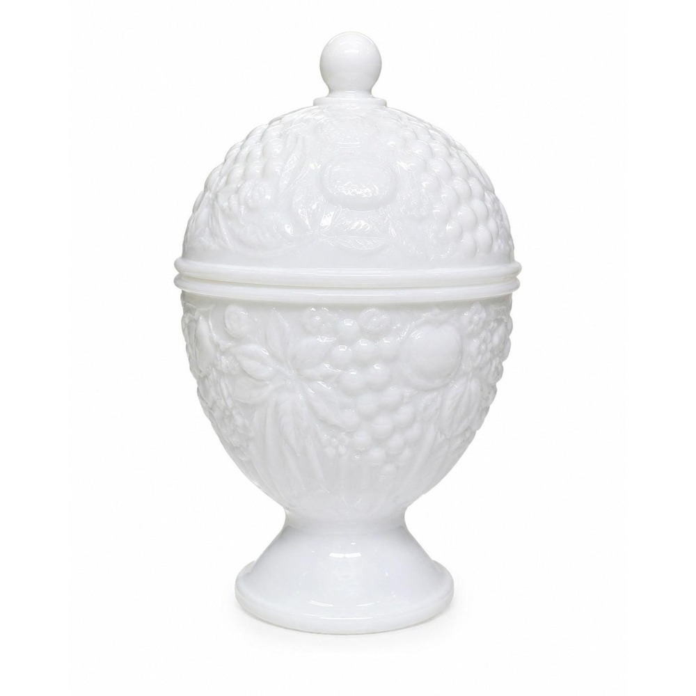 Vintage Avon Cape Cod White Milk Glass Covered Candy Dish Pedestal Vanity Jar 6"